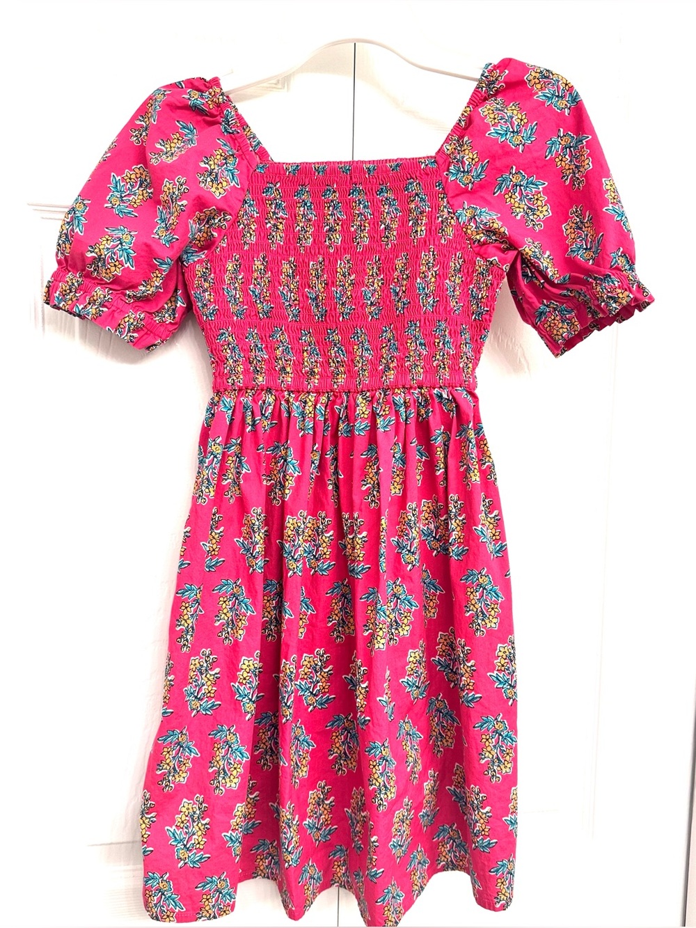Crewcuts by J.Crew Girls Pink Floral Smocked Puff Sleeve Dress Size 8